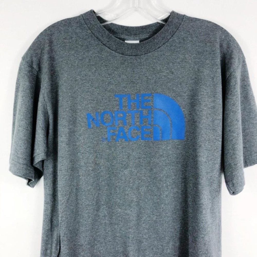 SOLD The North Face Gray Blue Logo Spell Out Shirt - Picture 2 of 6